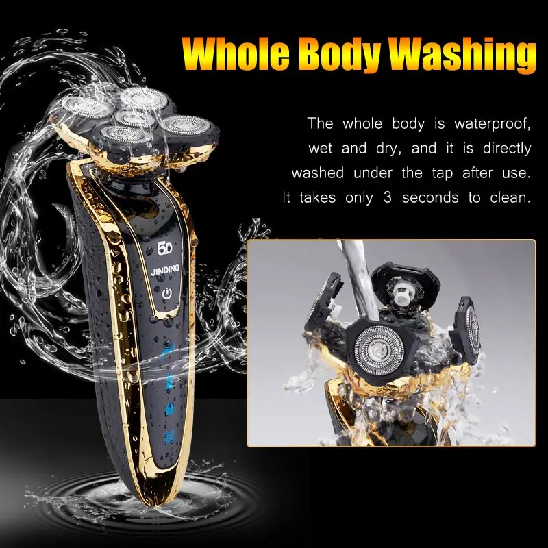 

JINDING Rechargeable Electric Shaver Whole Body Washing 5D Floating Head Shaving Machine for Men Waterproof Electric Razor