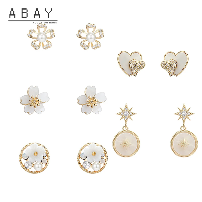 

S925 Silver Needle Flower Pearl Earrings Girl 2020 New Geometry Love Temperament Versatile High Sense Ear Pendant Wholesale