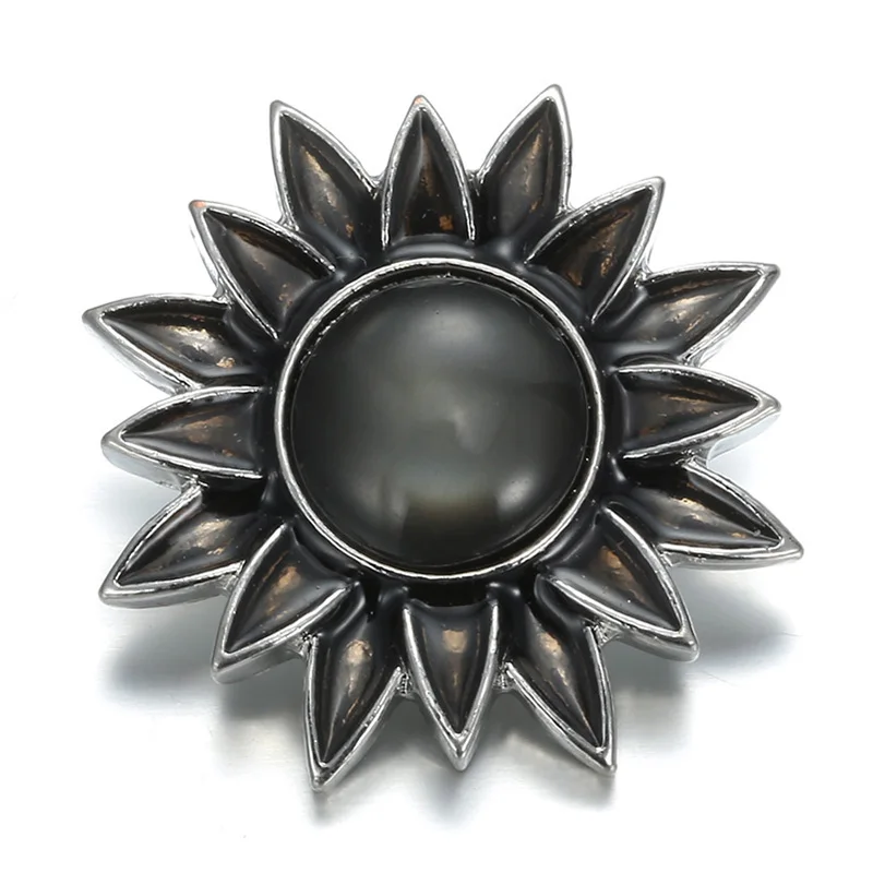 6 шт./лот новинка 18 мм металлические кнопки ювелирное изделие черный цветок со