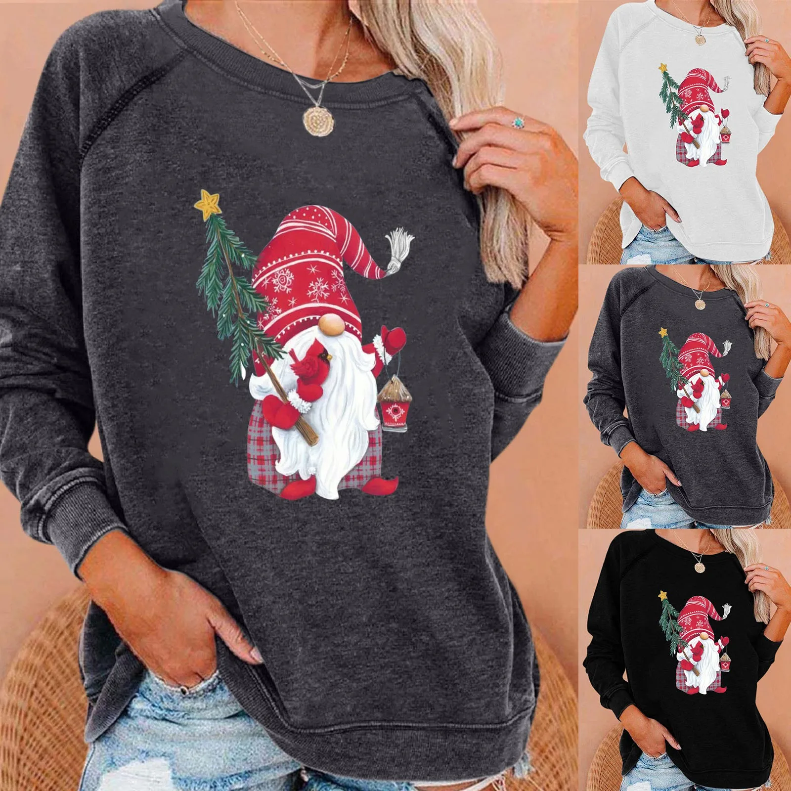 

Ladies Christmas Printed Sweatshirt Long Sleeve Tunic Top Pullover Ladies Fall/Winter Fashion Sweatshirt Top