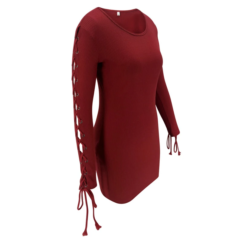 Женское трикотажное платье свитер с круглым вырезом и длинным рукавом|Женские