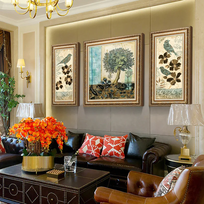 3 шт. Европейская ретро животная Печать холст Картина простая ручная роспись ваза