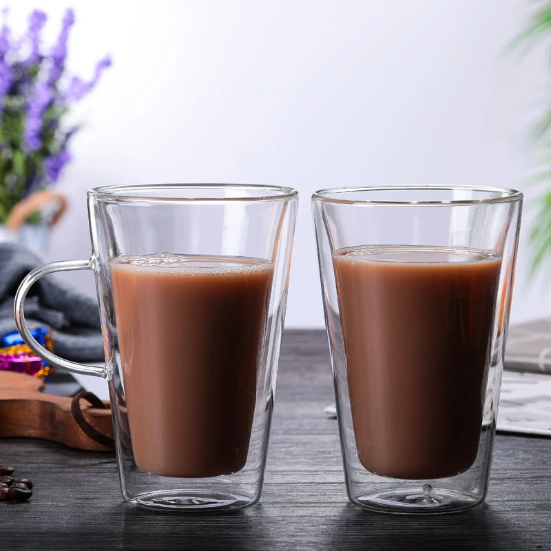 

380ml Heat-resistant Double-wall Glass Cup With Handle Beer Coffee Cup Handmade Healthy Drink Tea Mugs Transparent Drinkware
