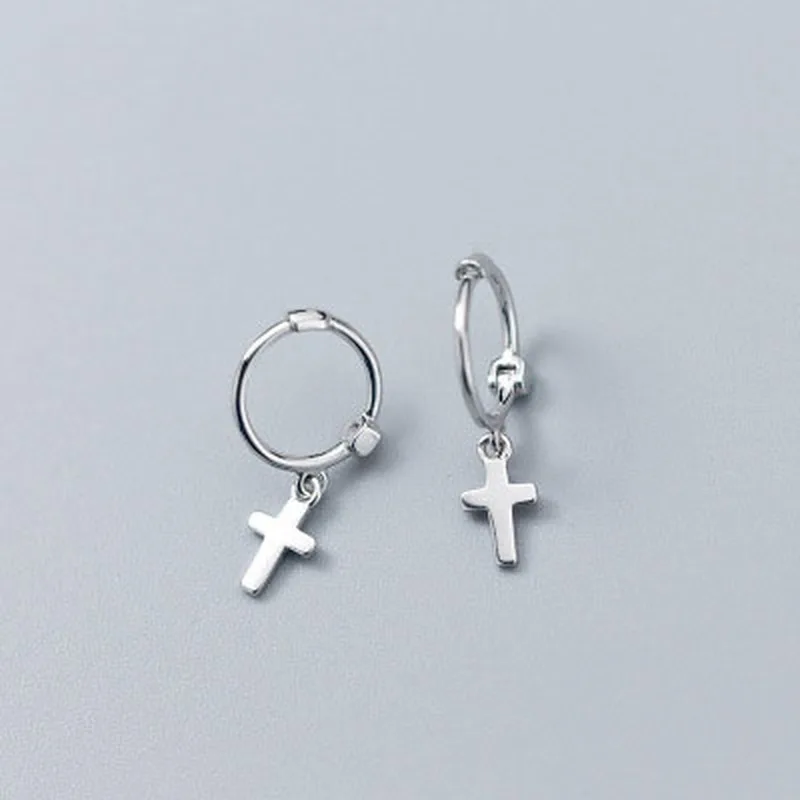 Женские серьги-кольца из серебра 925 пробы с крестом | Украшения и аксессуары