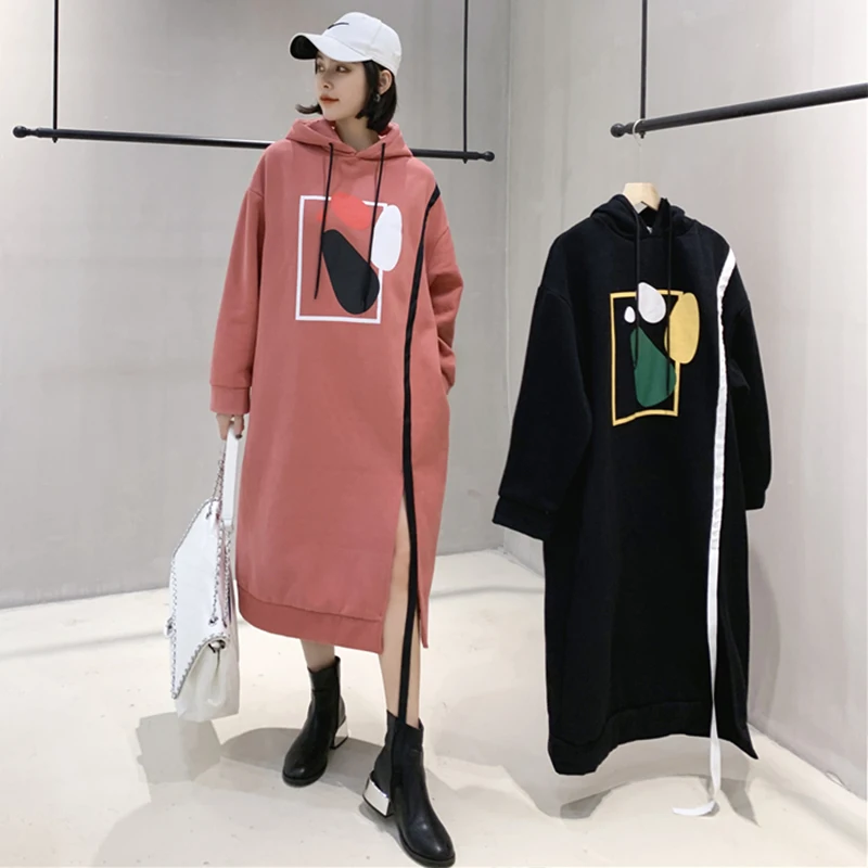 Повседневные платья-свитшоты Женское зимнее теплое платье с длинным рукавом и