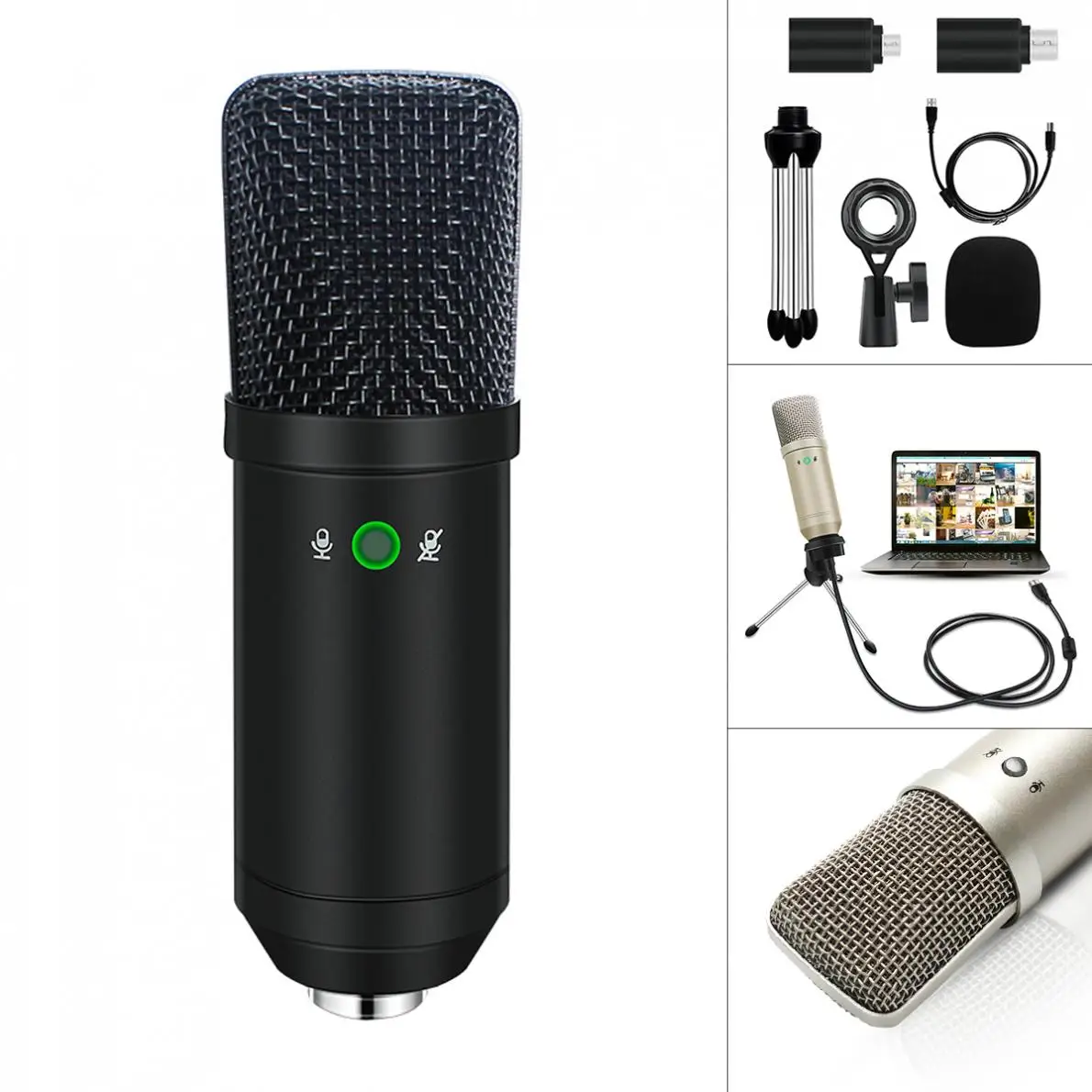 

Upgraded BM-750 USB Microphone Metal Condenser Live Microphone with Tripod and Button Control Function for Live / Voice Chat