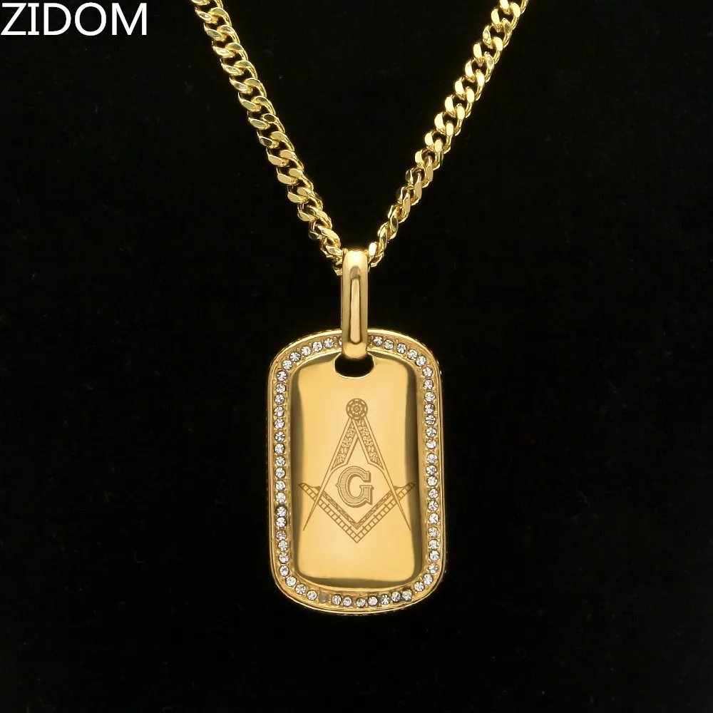 Нержавеющая сталь золотой цвет dog tag кладка кулон ожерелья хип хоп mason ожерелье мужские ювелирные изделия Прямая