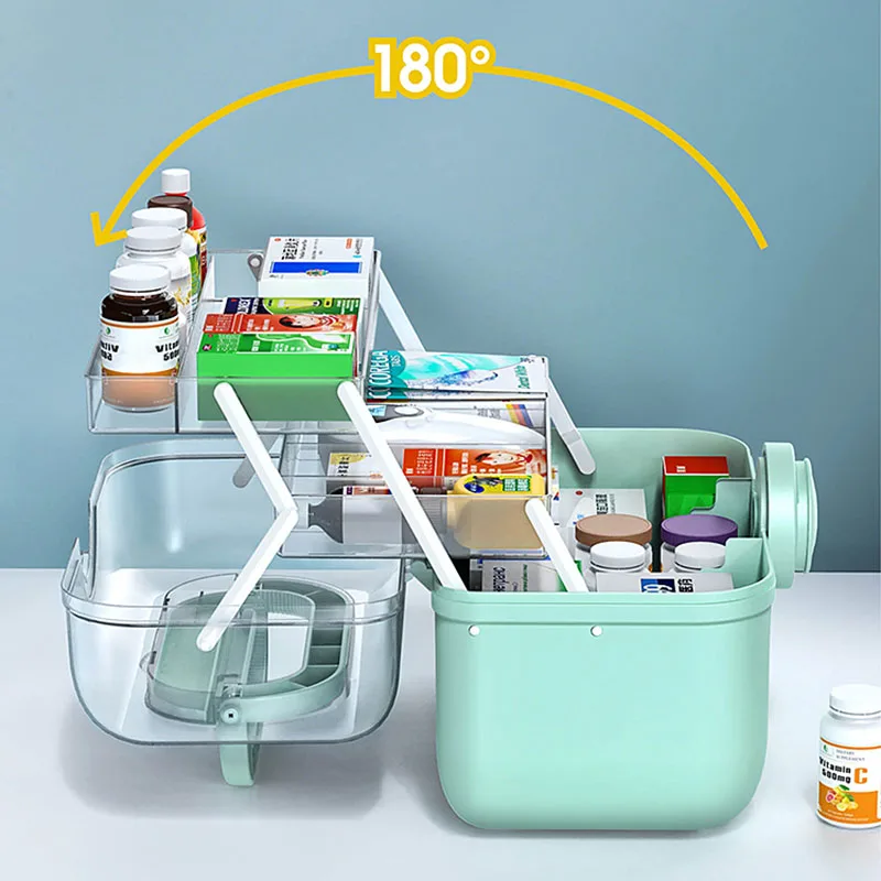 

First Aid Kit Storage Box Medicine Box Folding Portable Family Emergency Kit Plastic High Capacity Sundries Case with Handle