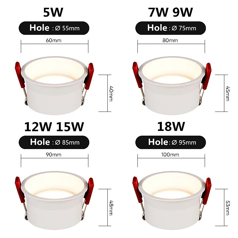 

Round dimmable LED COB recessed downlight 5W 7W 9W 12W 15W 18W AC85-265V white black LED ceiling light indoor lighting