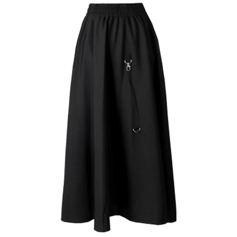 Gothic New Autumn Winter Long Skirt with Belt High Waist Vintage A-line Skirt Chic Umbrella Skirt Metal Decoration
