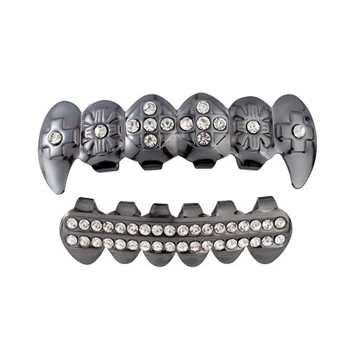 Панк серебро/золотые зубы Grillz хип-хоп грили зубной рта модные зубы шапки Косплей вечерние рэпперы грили зубы Ювелирные изделия Подарки - Окраска металла: 1 set black filled