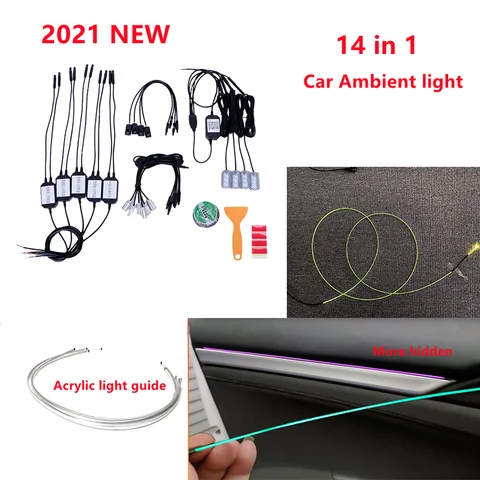 14 в 1 RGB светодиодный атмосферный автомобильный светильник, внутренсветильник освещение, акриловые полосы светильник с управлением через приложение, музыка «сделай сам», оптоволоконный Диапазон 80 см
