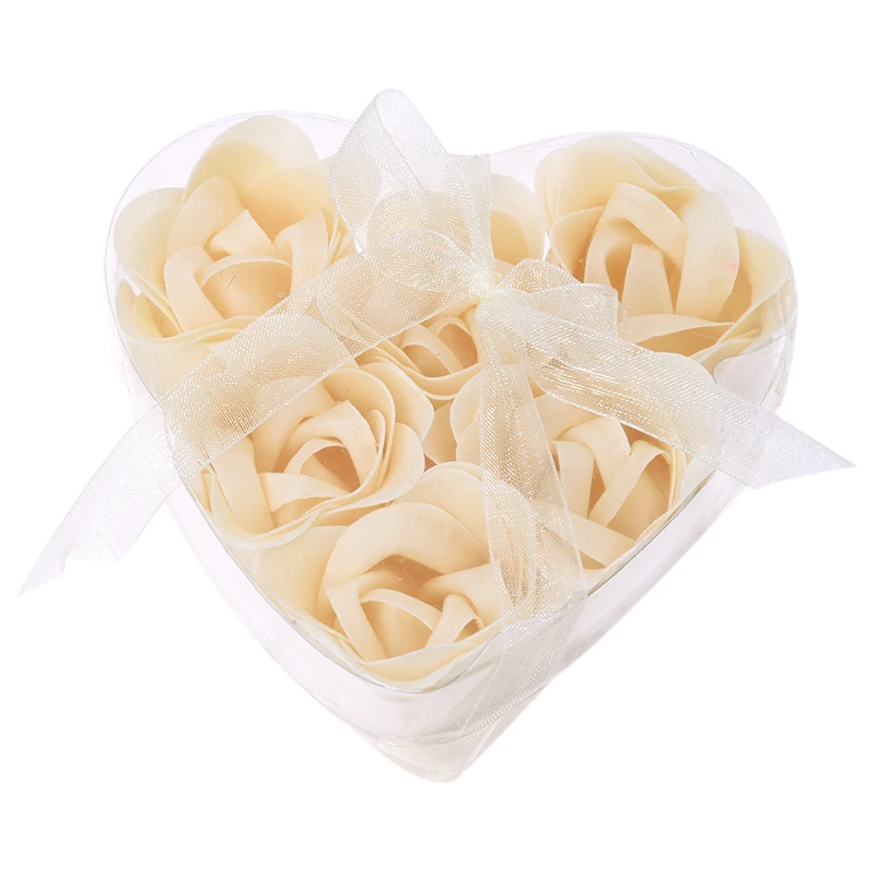

6 Pcs Bathing Shower Off White Rose Flower Bath Soap Petals w Heart Shaped Box