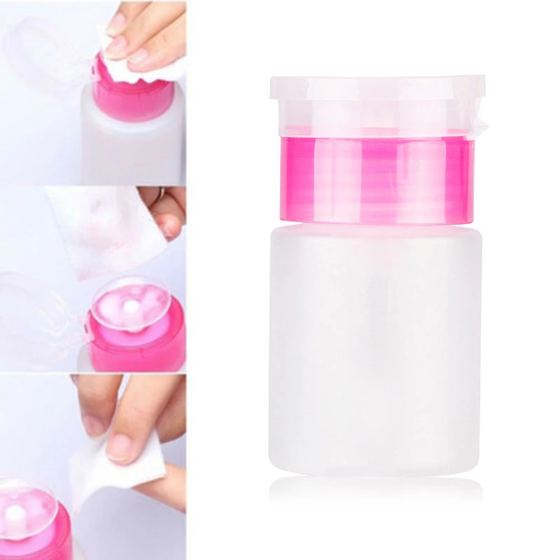 

60ml Push Down Cleaner Pump Dispenser Container Empty Bottle Clean Acetone Nail Polish Remover Alcohol Liquid Containers