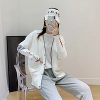 autumn new knitted sweater female v neck cardigan jacket loose tb style sweater long sleeve thin white top