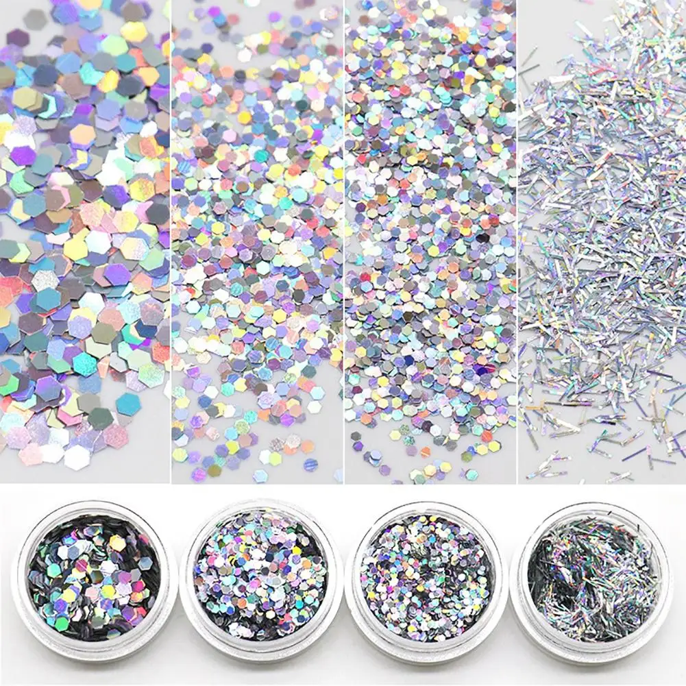 

4 Boxes Glittering Hexagon Linear Nail Art Sequins DIY Manicure Beauty Decors