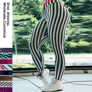 Женские леггинсы в полоску, с высокой талией