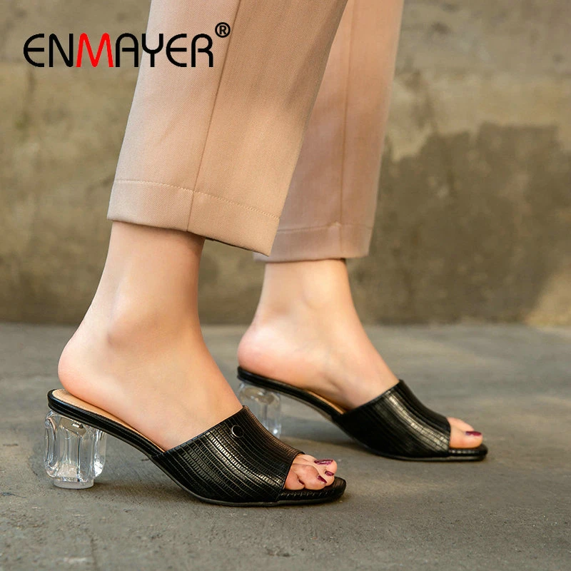

ENMAYER Summer Outside Slides Paisley PU Fashion Clear Heels Luxury Shoes Women Designers Basic Slippers Women Size 34-43