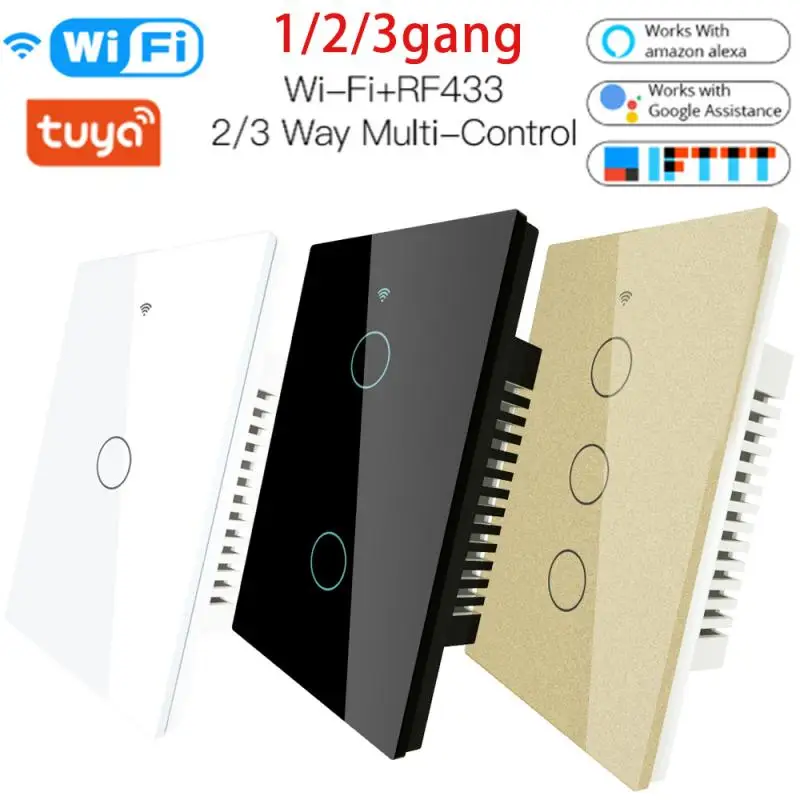 1/2/3 кнопочный выключатель света Wi Fi сенсорный настенный для Alexa Google Home Tuya App 433RF