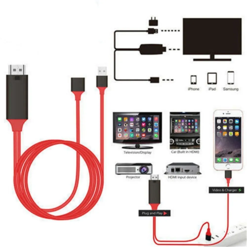 Адаптер 1080P HDTV кабель HDMI штекер USB 2 0 и гнездо HD видео конвертер код для iPhone