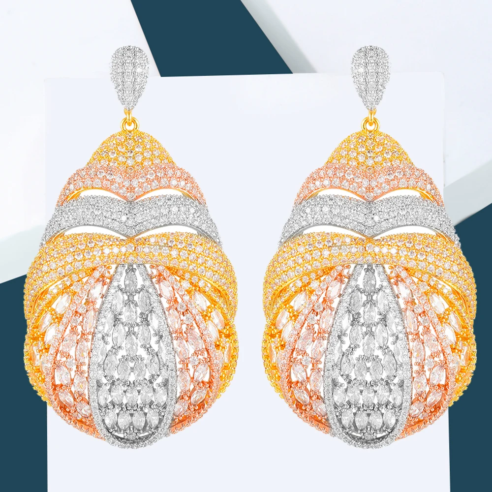 

GODKI брендовые Роскошные 3 тона в африканском стиле Модные кубические цирконы для свадьбы помолвки вечевечерние индийские Золотые серьги дл...