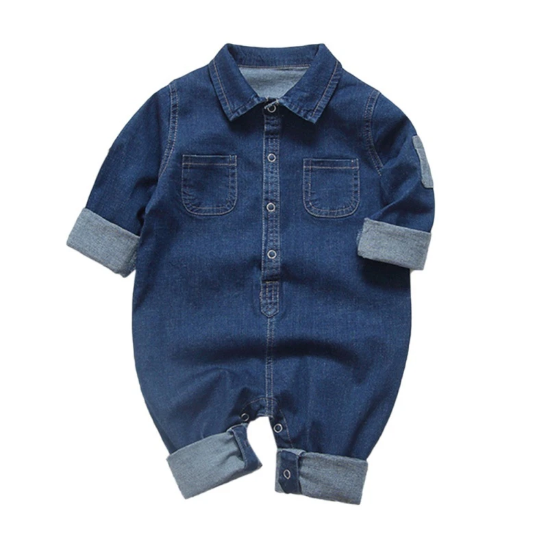 

Комбинезон джинсовый для маленьких мальчиков, хлопковый ромпер с круглым вырезом, комбинезон для малышей, одежда L3