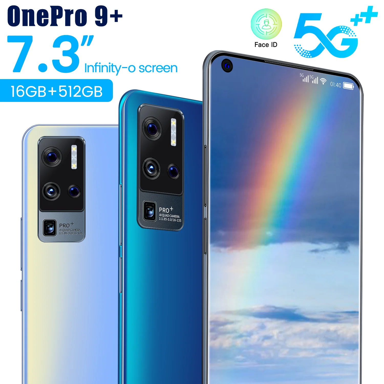 

Global Version New One Pro 9+ Smartphone Android 11.0 16GB+512GB Dual SIM Dual Standby Fingerprint Face Unlock Rear HD Camera