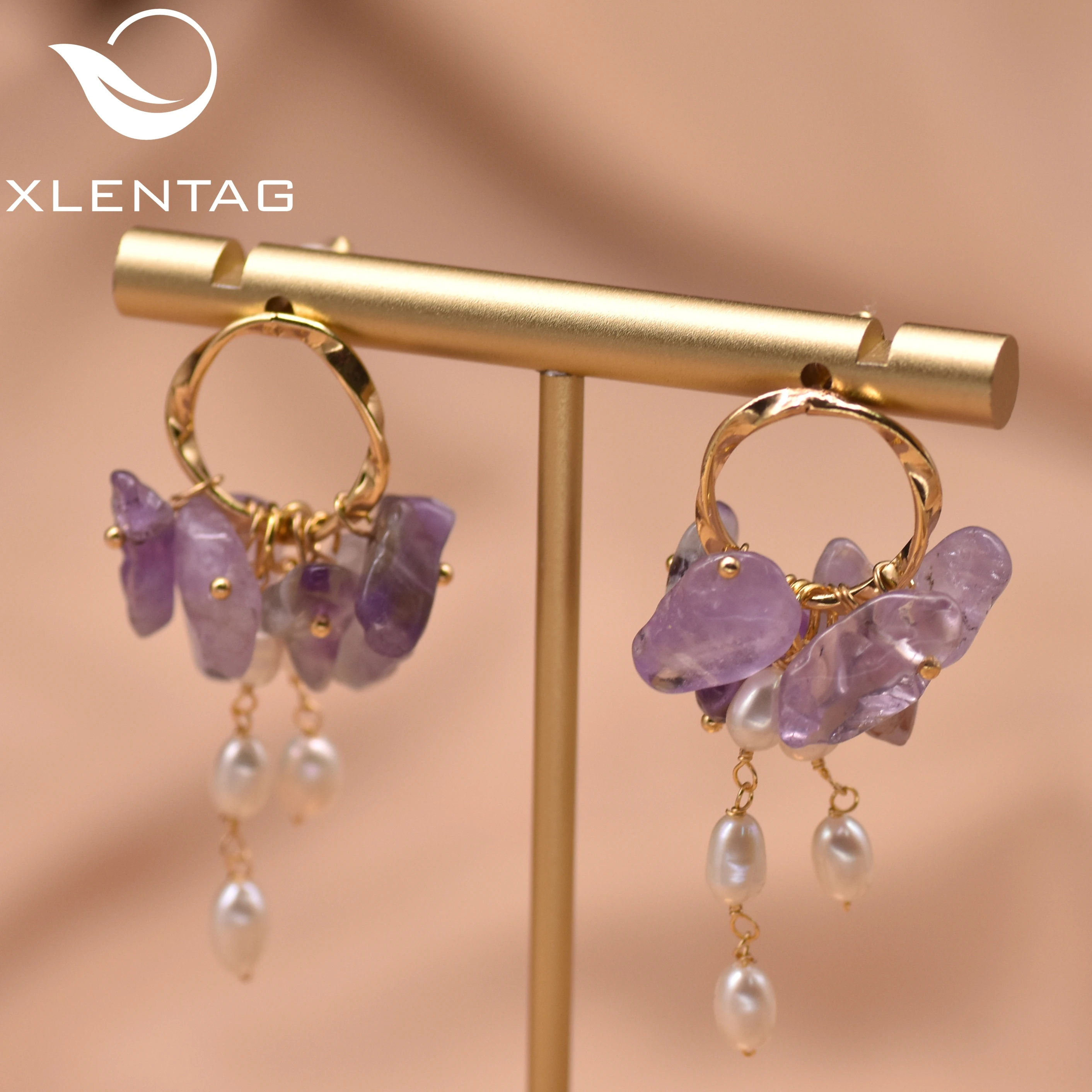 

Xlentag Natural Freshwater Pearl Amethyst women Drop Earrings Wedding Birthday Gifts Hoops Earring Handmade Fine Jewelry GE0991A