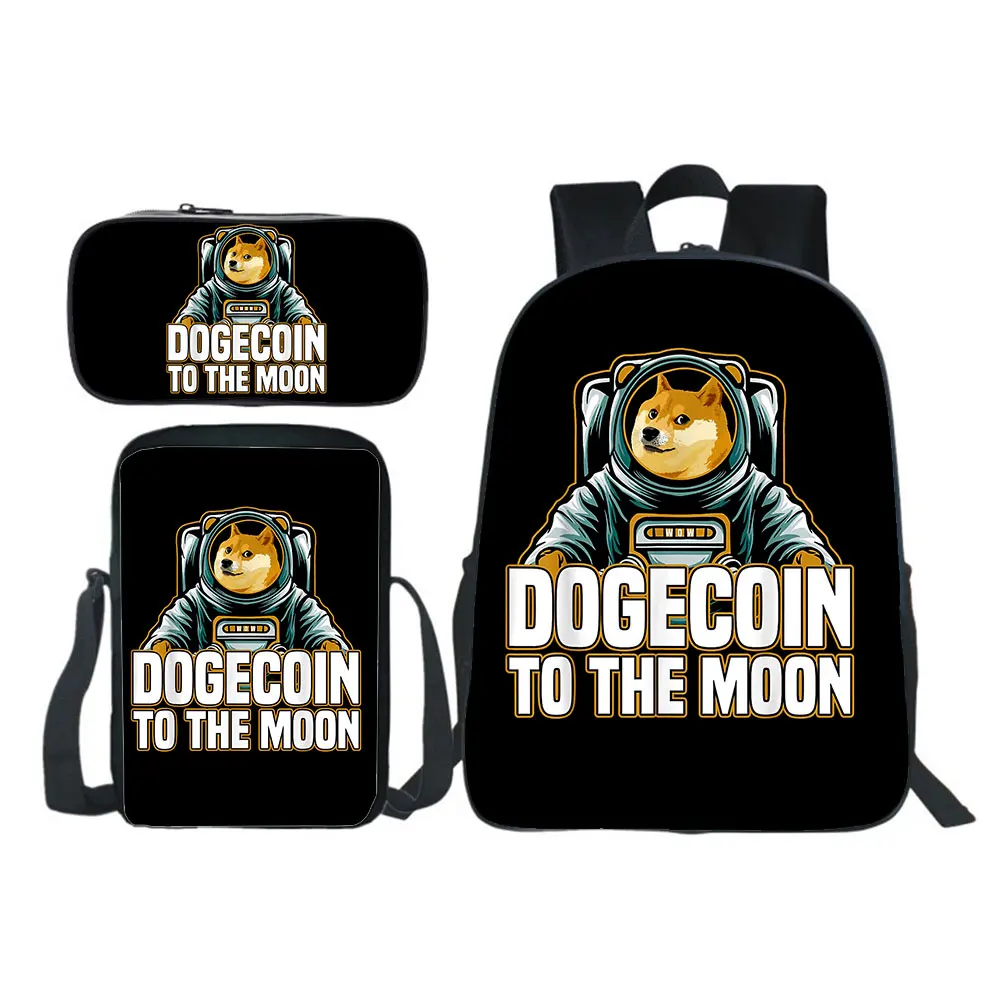 

Dogecoin Backpack 3Pcs/Set Backpack Pencil Case Shoulder Bag Back To School Gift For Students Daily Use Bookbags For Teenagers