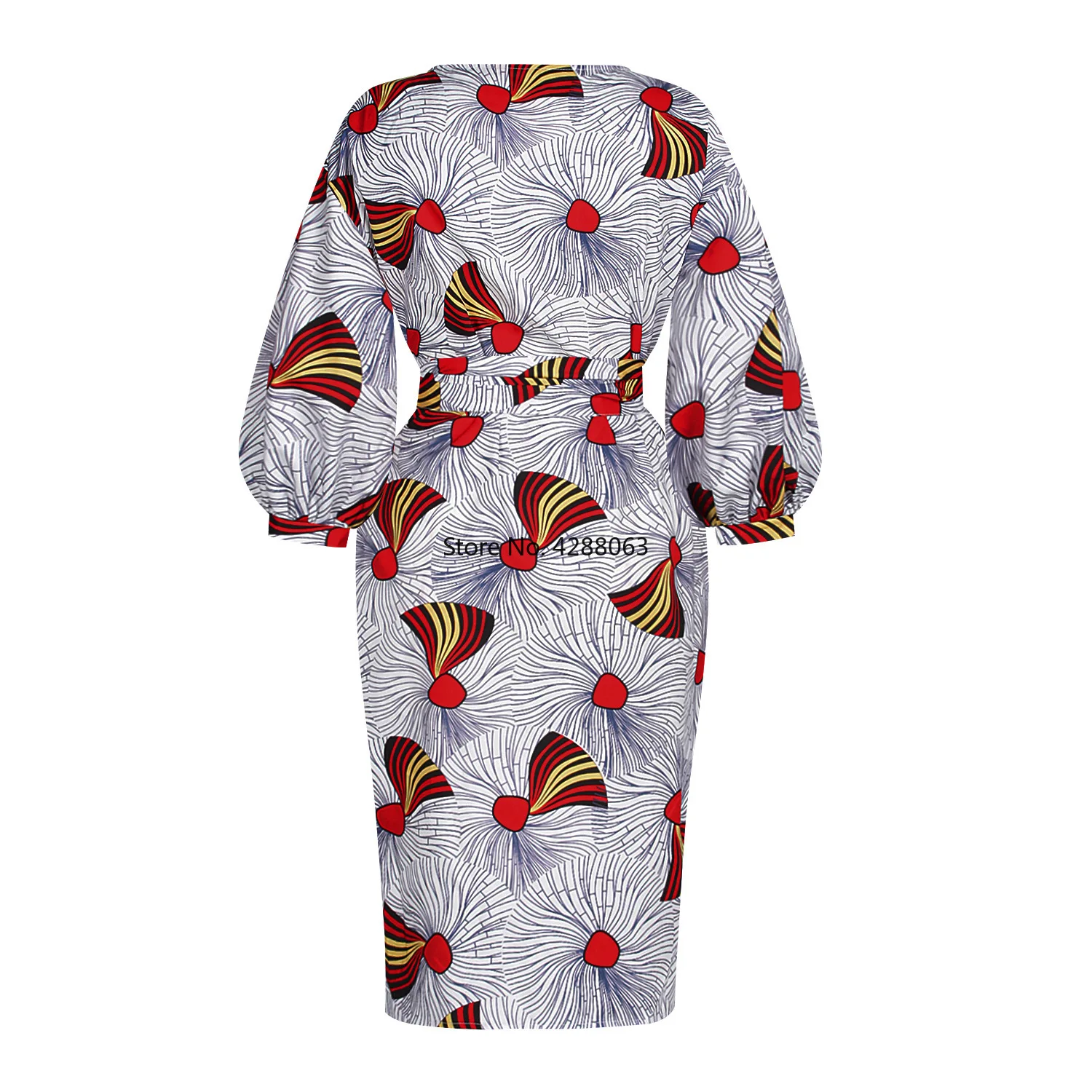 

2020 Autumn African Women V-neck Printing Knee-length Dress African Clothing African Dresses for Women African Print Dresses