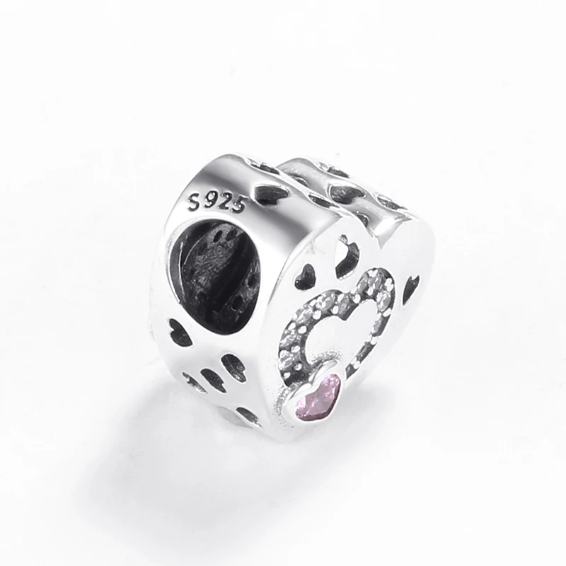 Hot 925 Sterling Silver Hollow heart clear and pink zircon bead Fit Original European Charms Bracelet Jewelry making | Украшения и