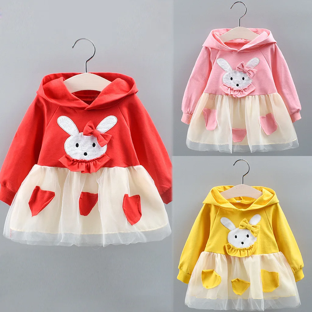 Kids Dresses For Girls Infant Baby Long Sleeve Cartoon Rabbit Princess Hoodie Tulle Dresse Clothes Meisjes Jurk 3M-18M | Детская одежда