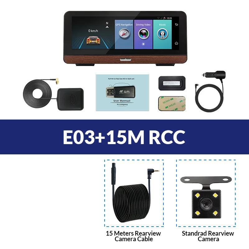 E-ACE E03 автомобильный gps-навигатор 4G Автомобильный видеорегистратор Камера заднего вида с двойным объективом 8 дюймов Android 5,1 ADAS видео рекордер навигаторы - Название цвета: E03-15M RCC