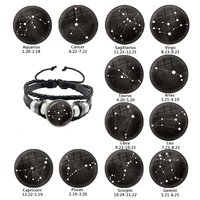 12 zodiac sign rope black button leather bracelet galaxy constellation design horoscope astrology glass cabochon bangle for gift