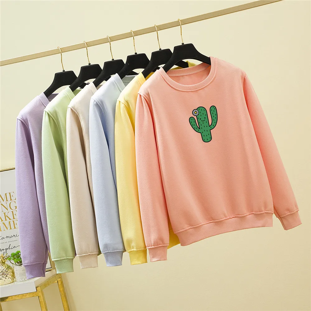 Cactus Plant Hoodie Plus Size Sweatshirt Women Cototn Pullover Sweetshirt for Girls Long Sleeve Kawaii Printed Aesthetic Clothes