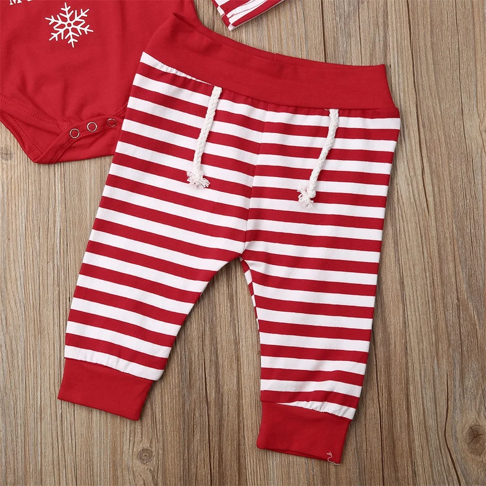 

0-18M Christmas Baby Clothing Set Infant Newborn Baby Long Sleeve Letter Romper+ Pants+Hat Winter Autumn Xmas Red Clothes