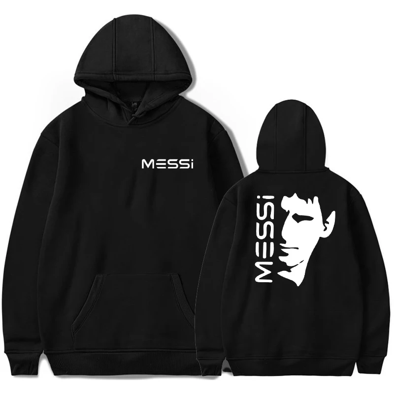 Толстовка с капюшоном Messi 10 модная бархатная для мужчин и детей Черная Спортивная