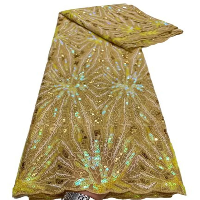 

Золотой Тюль, вышитые сетчатые кружева, африканские французские кружева, ткани, высокое качество, нигерийское французское Сетчатое кружево...