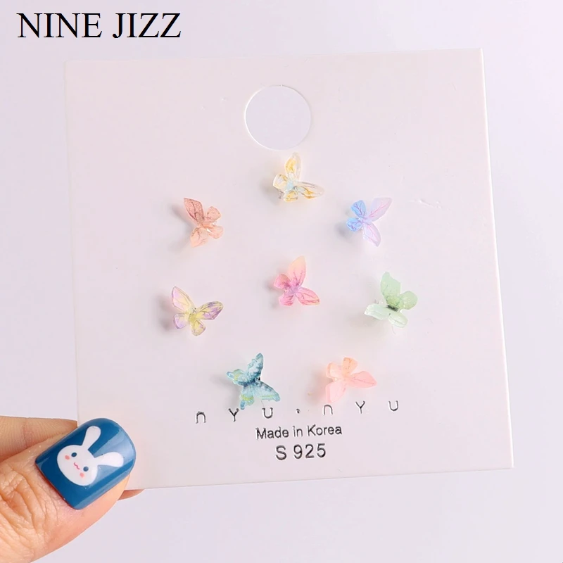 

Серьги-гвоздики NINEJIZZ с разноцветными бабочками, набор сережек-гвоздиков с бабочками для женщин, мини гипоаллергенные серьги Ювелирная