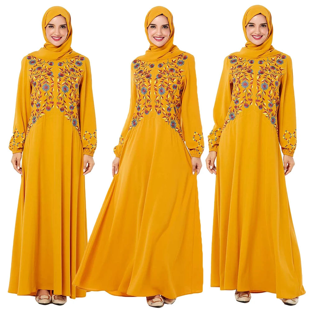 Винтажное мусульманское женское платье абайя с вышивкой и молнией спереди Jilbab