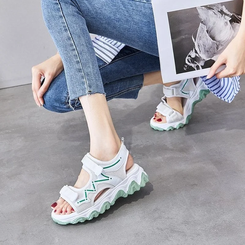 

2021 new velcro net red sandals female summer cake thick-soled all-match soft-soled lightweight fashion sports sandals