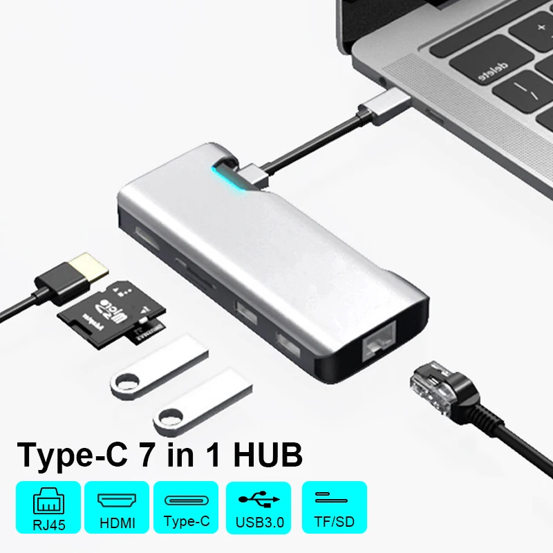 USB концентратор с Type C на 1080P HDMI Мульти 3 0 к RJ45/SD/TF адаптеру для Macbook Huawei Matebook c док