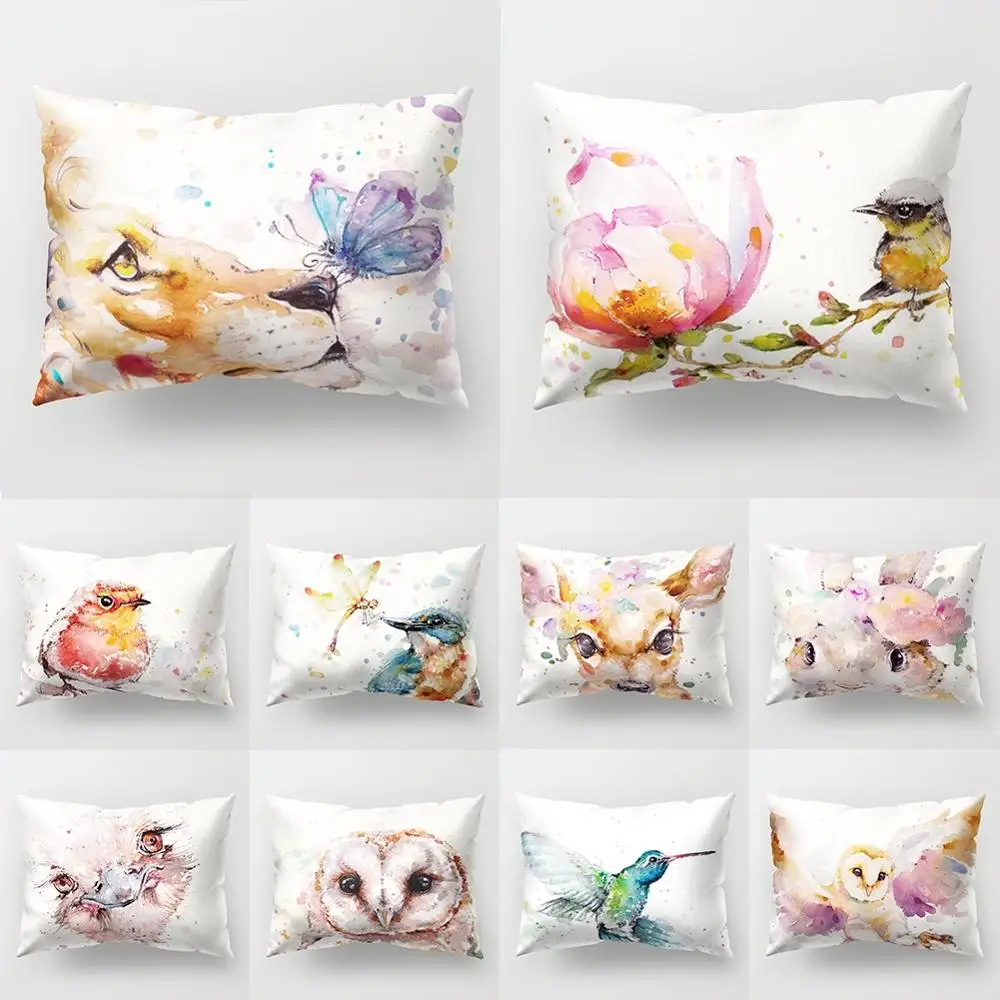 

Abstract Animal Flower Art Pattern Rectangle Plush Throw Pillow Case Elegant Home Decorative Sofa Cushion Cover 30x50