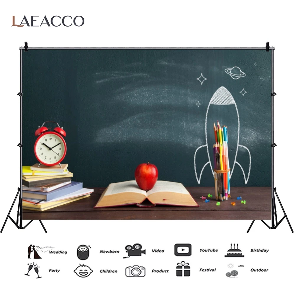 Фотофон Laeacco с изображением фруктов карандашей часов школьного обучения детских