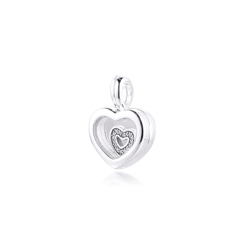 100% 925 Чистое серебро плавающее сердце медальон очарование Подходит для Pandora