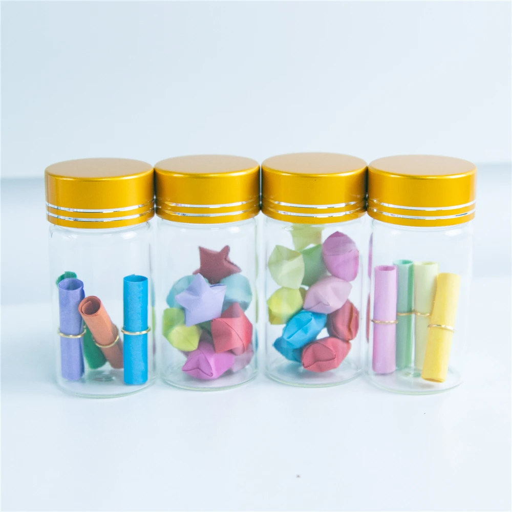 

30*60mm 24pcs 25ml Glass Bottles Aluminium Screw Golden Cap Empty Transparent Clear Liquid Gift Container Wishing Bottle Jars