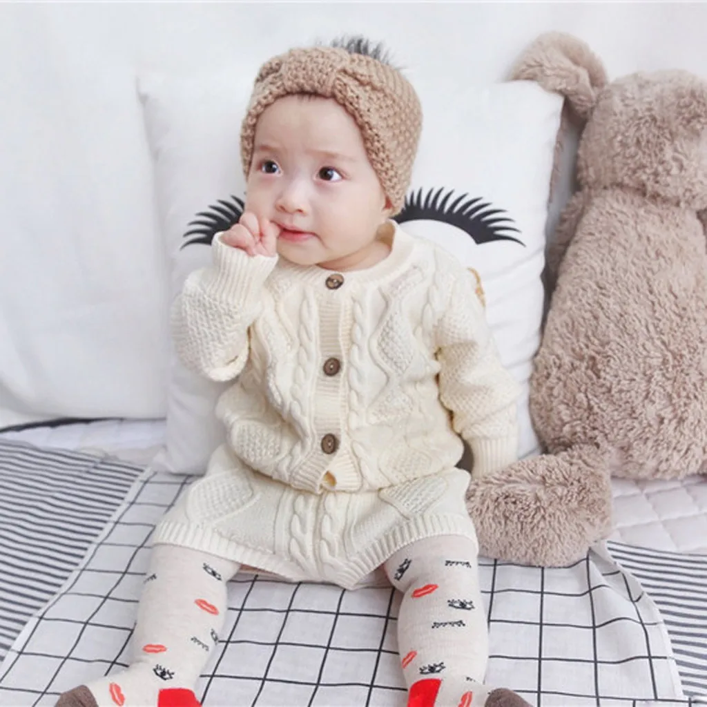 0-24M Knitting Girls Clothing Sets Pure Cotton Knit Suit Long Sleeved Jacket Shorts Two Pieces Girls Clothes Girls Clothing Sets