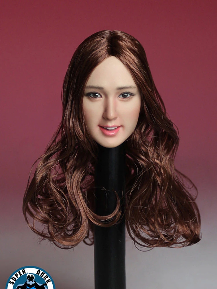

SUPER DUCK SDH007 1/6 Scale Asian Pure Beauty Head Sculpted Long Brown Curly Hair Model Fit 12 Inch Action Figure Body