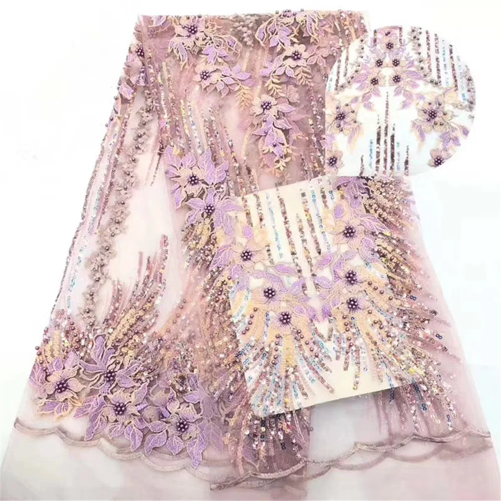 Новая 3D Цветочная вышивка бисером французская сетчатая Тюлевая кружевная ткань