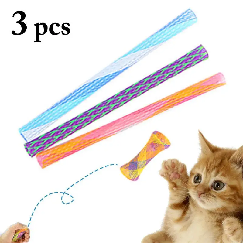 

3pcs Cat Interactive Toy Stick Freely Folding Spring Shape Multi-Color Cat Spring Toy Good Elasticity Pet Playing Toy